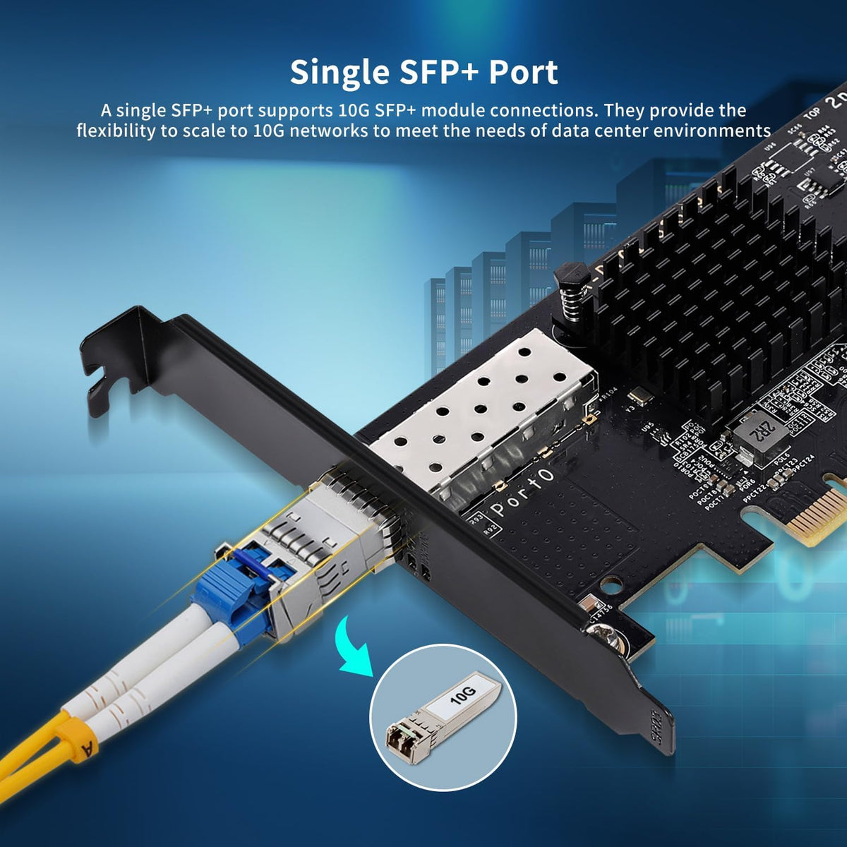 10Gb PCI-E NIC with 82599EN(X520-DA1) Controller, Single Port SFP+ PCI-E Network Card, Supports Windows/Windows Server/VMware