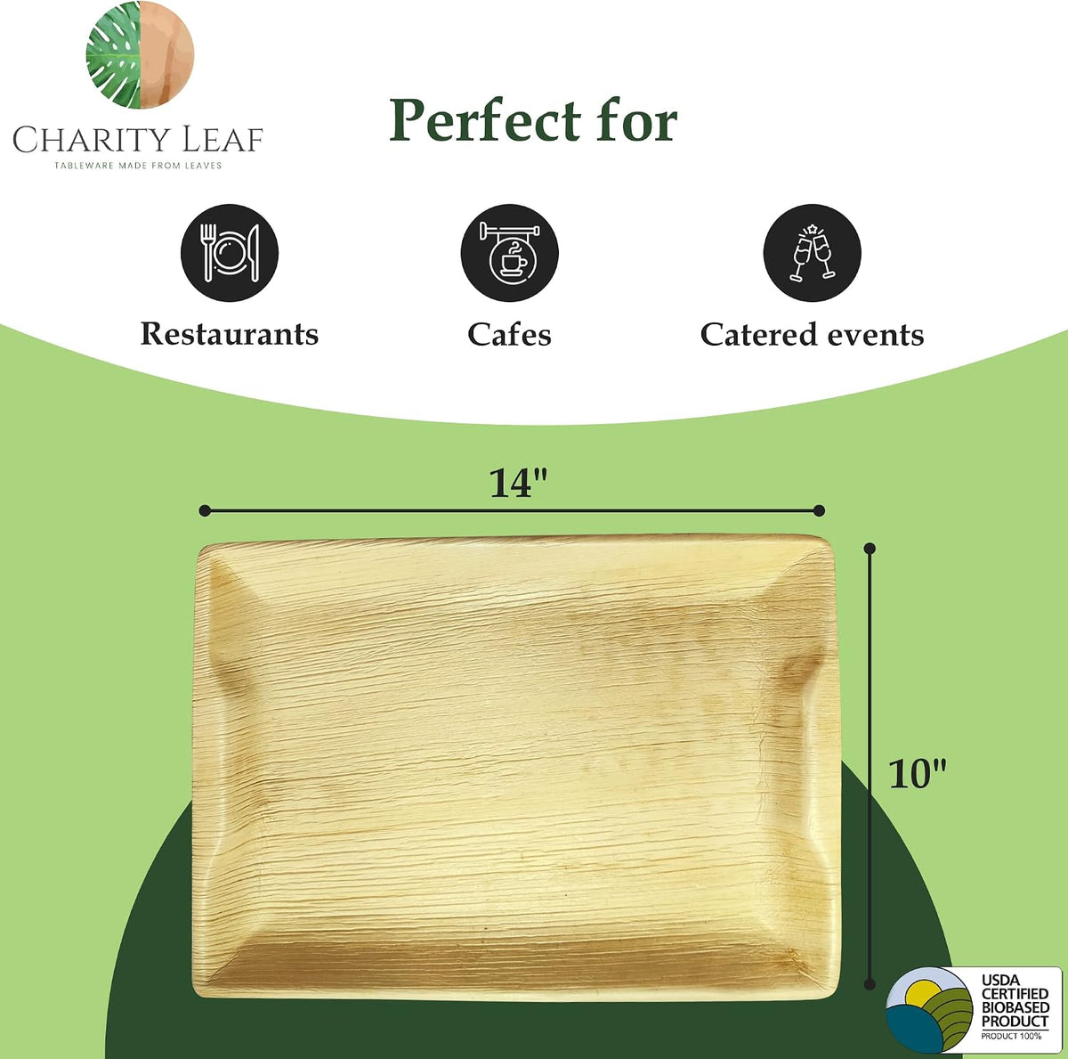 Disposable Bamboo 14" x 10" Trays (10 Pieces) Bamboo Serving Platters, Disposable Boards, Eco-Friendly Dinnerware For