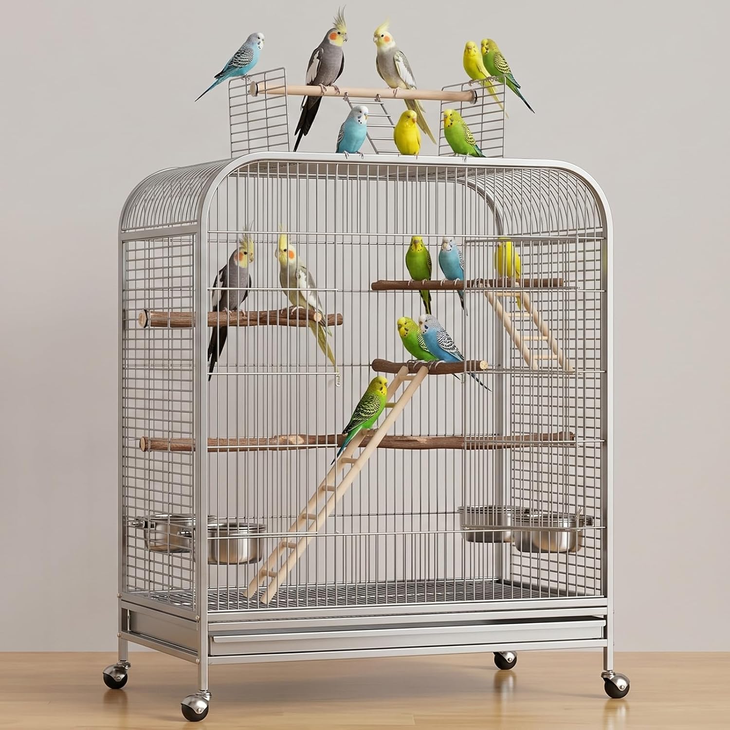 Bird Ladder for Bird Cage 2 Pack Wooden Birds Toys Cage Accessories for Parakeets Parrots Cockatoo (5 Step & 7 Step)
