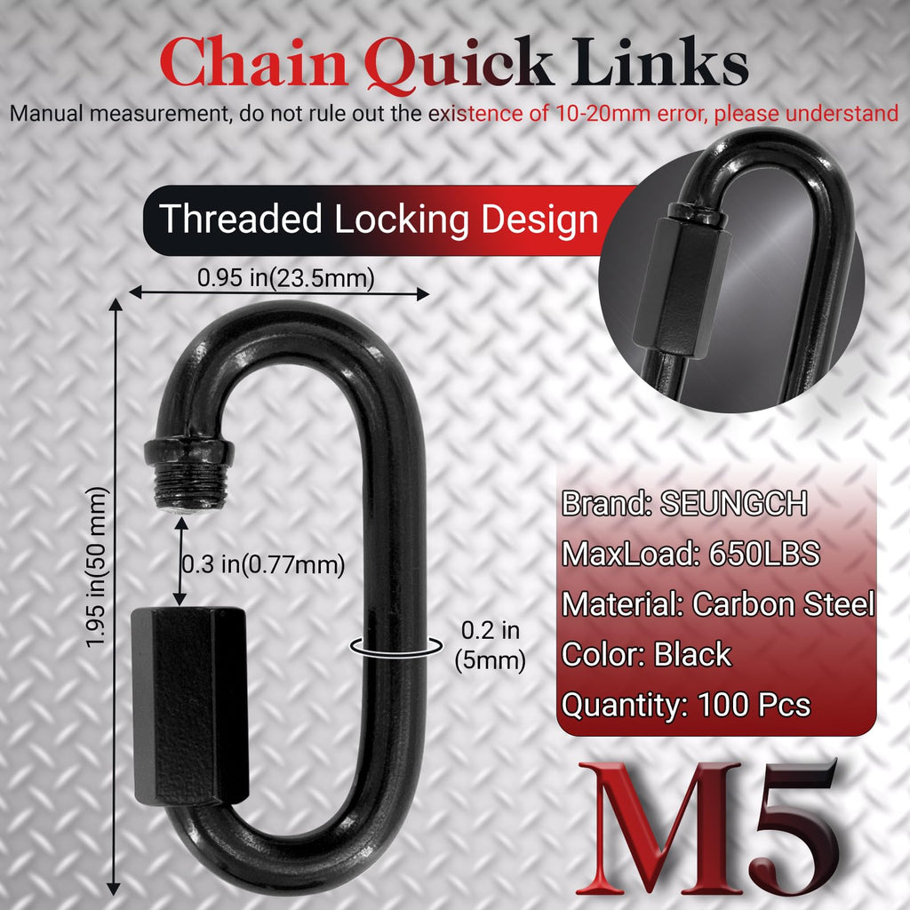 100PCS 1.95IN Quick Link,Heavy Duty Locking Carabiner,Black