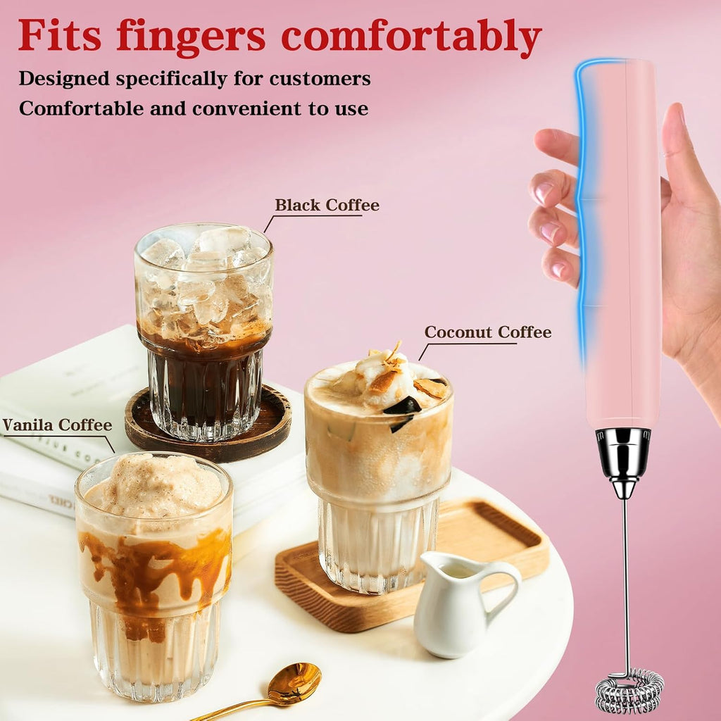 Milk Frother Wand Rechargeable Handheld Whisk Coffee 3 Speed Adjustable | Electric Whisk Drink Mixer with Stainless 3