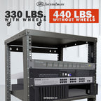 AxcessAbles 16U Open Frame Network & AV Rack with Caster Wheels, Two 2U Shelves, 10-32 & Cage Nut Compatible Rails, Cage Nuts, Screws, Cage Nut Tool & Wall Mount Kit | 19-Inch Equipment Rack