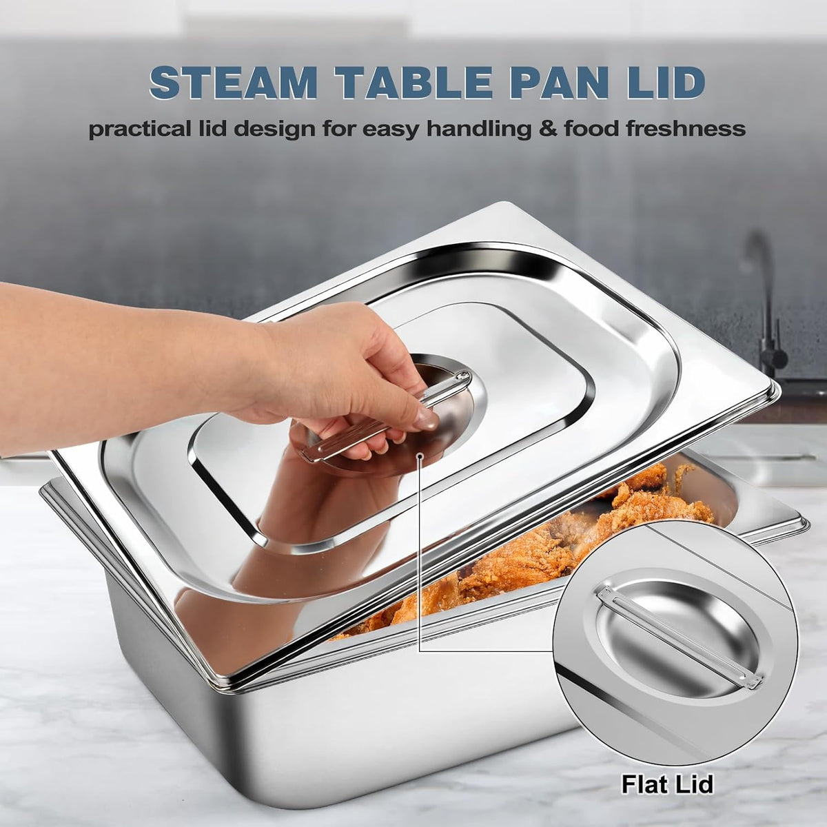 6 Packs 1/2 Half Size Hotel Pan Lids, 12.9''L x 10.6''W Stainless Steel