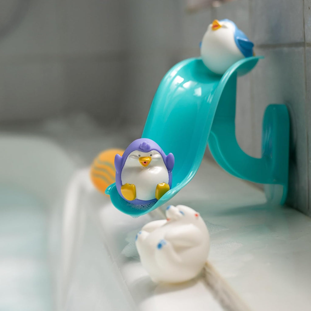 Penguin Slide Bath Toy Play Set with 4 Bath Squirters - Baby Bath Toys for Boys and Girls 12+ Months - Suction Cup