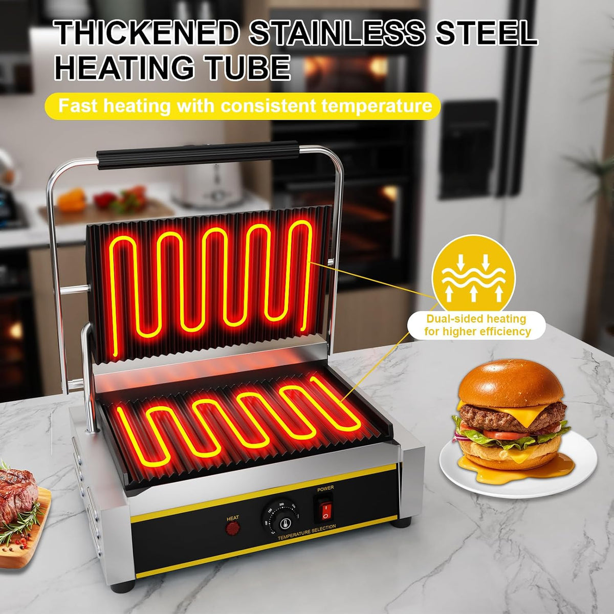 Commercial Panini Press Grill, 1800W Electric Sandwich Panini Maker