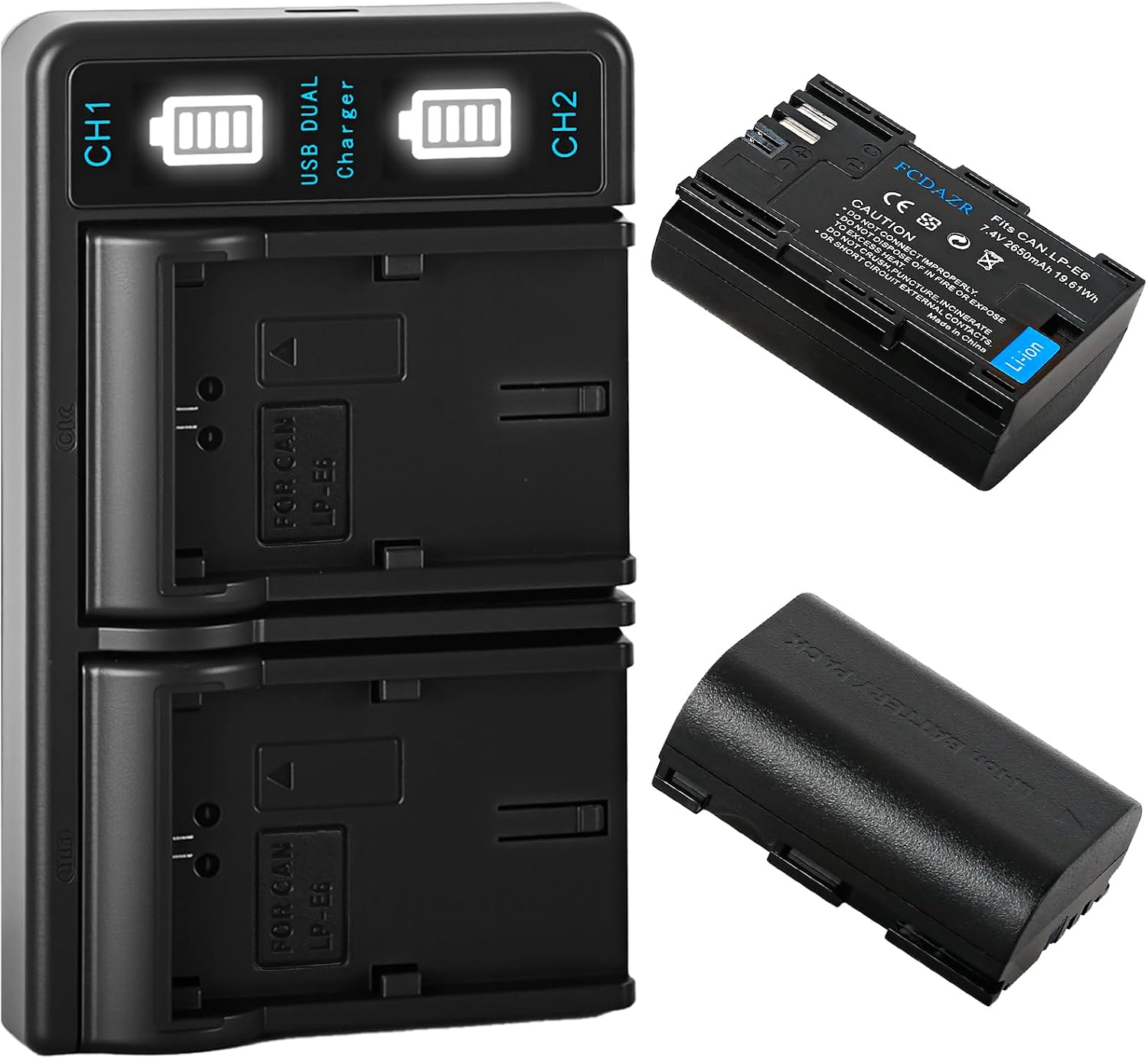 LP-E6 LP-E6N Battery(2-Pack) and Dual USB Charger | Compatible with Canon EOS 5D Mark II III IV, 5DS, 5DS R, 6D, 6D