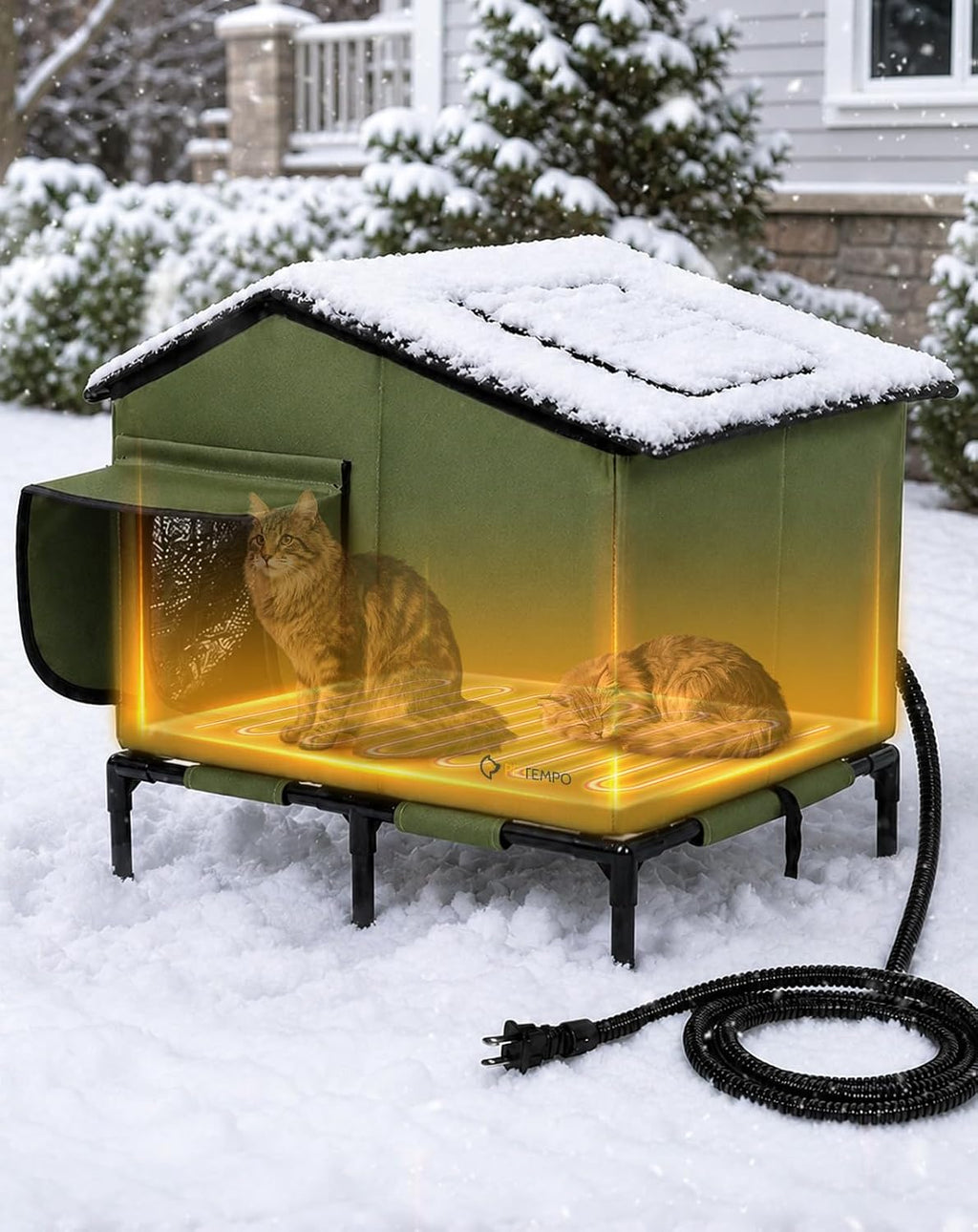 Heated Cat House for Outside Weatherproof in Winter, 20"x16"