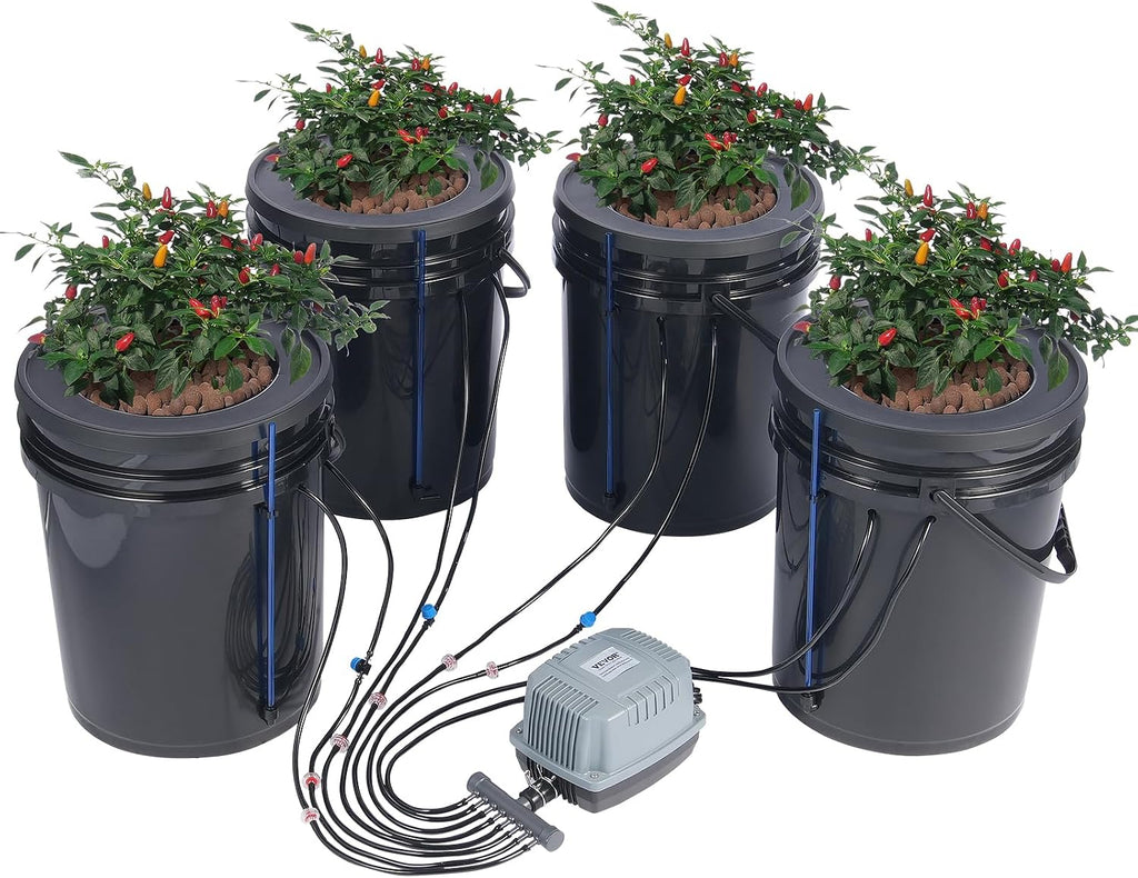 DWC Hydroponics Grow System, Hydroponic Growing System with Top Drip Kit, Deep Water Culture 5-Gallon 4 Buckets, with