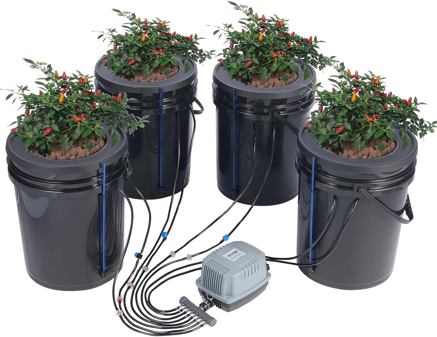 DWC Hydroponics Grow System, Hydroponic Growing System with Top Drip Kit, Deep Water Culture 5-Gallon 4 Buckets, with