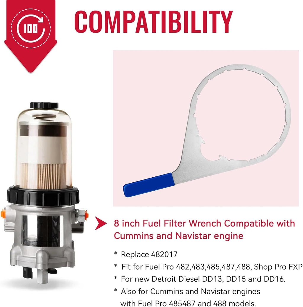 8 Inch Colar/Vent Cap Fuel Filter Wrench Replace 482017 for 482 483 782 Models Compatible with Navistar Engines