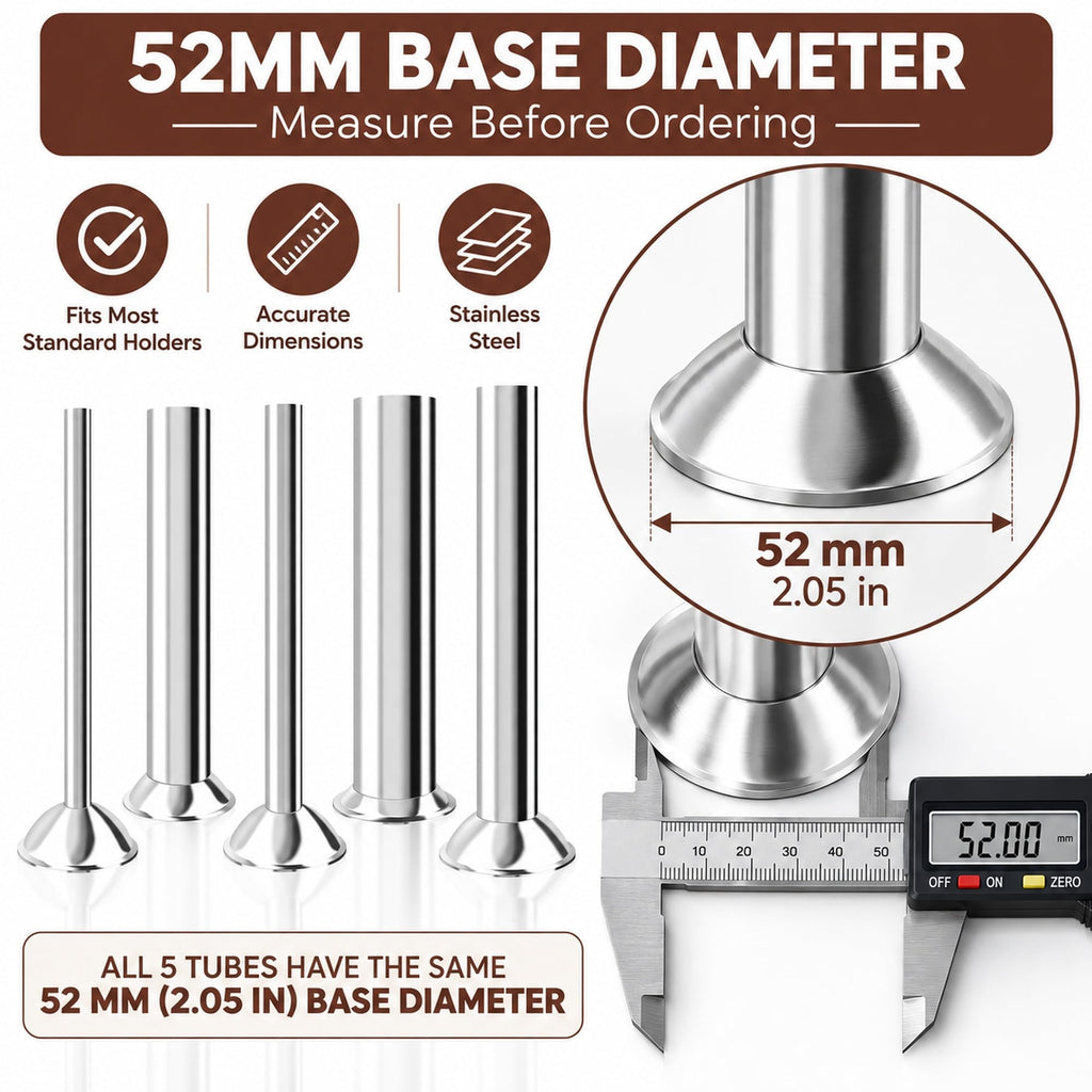 5-Size Sausage Stuffer Tubes, Stainless Steel, 52mm Base