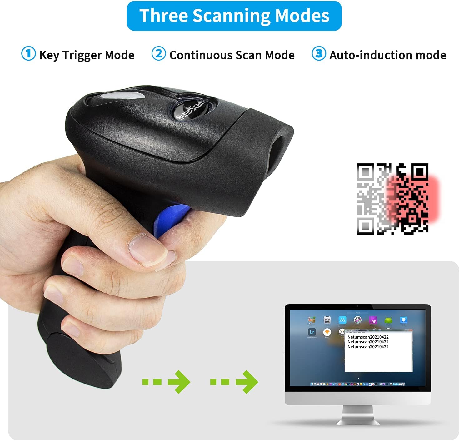 Handheld USB QR Barcode Scanner, NetumScan Wired Automatic 1D 2D Image Bar Code Reader with Adjustable Stand for