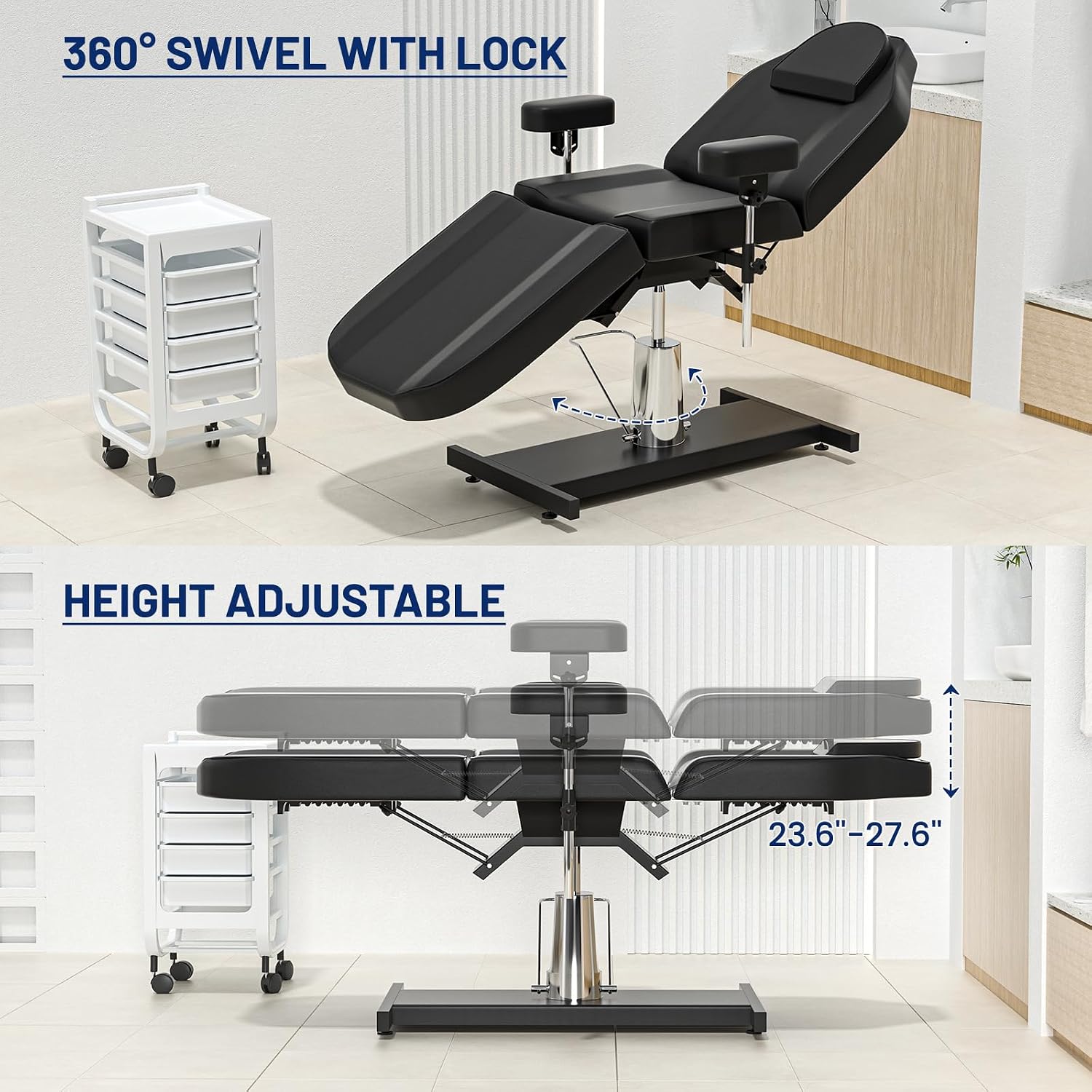 Hydraulic Esthetician Chair Bed, Black Tattoo Chair for Clients
