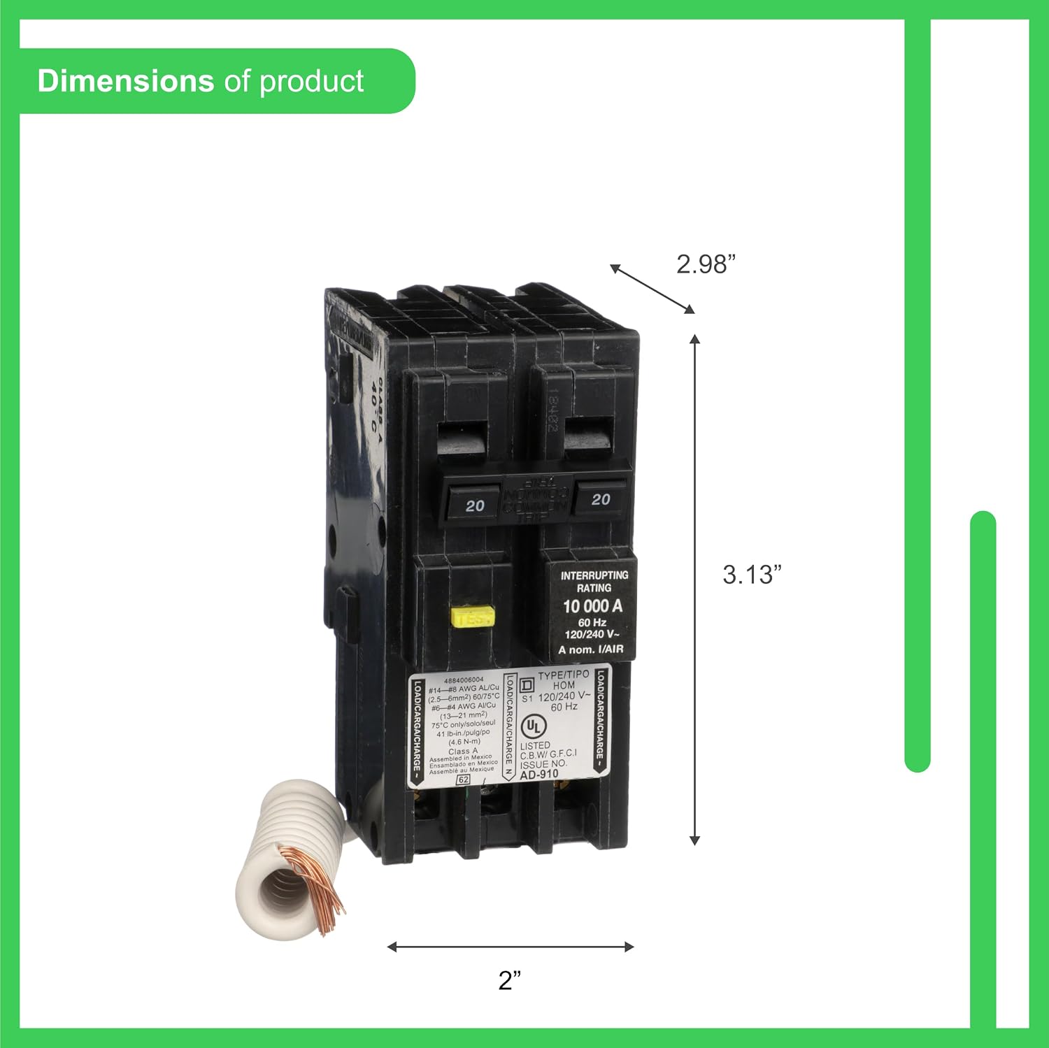Square D - HOM220GFIC Homeline Circuit Breaker, 20-Amp, 120/240V, 2-Pole, GFCI, Plug-In Mount