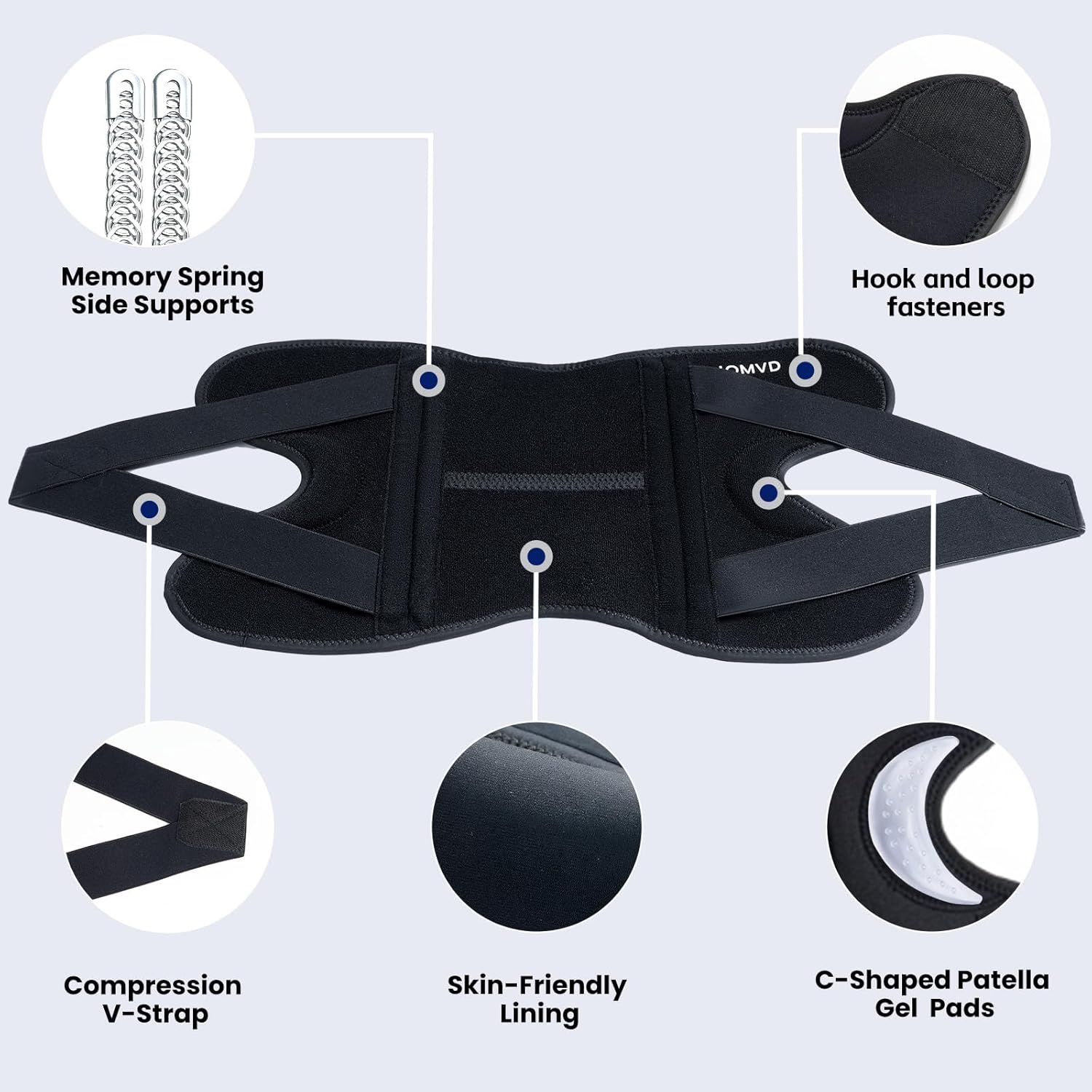 Knee Brace for Knee Pain, Meniscus Tear, ACL, Adjustable Knee Support with Side Spring Stabilizers for Meniscus Tear