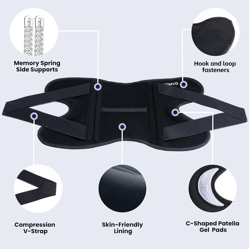 Knee Brace for Knee Pain, Meniscus Tear, Adjustable Knee Support with Side Spring Stabilizers for ACL, MCL