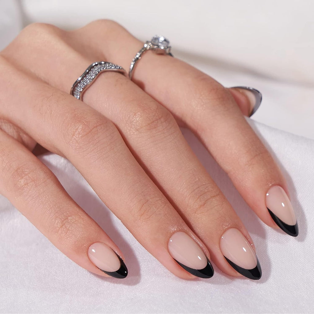 Halloween Press On Nails, French Tip Almond Nails, 32 Pcs Full Kit