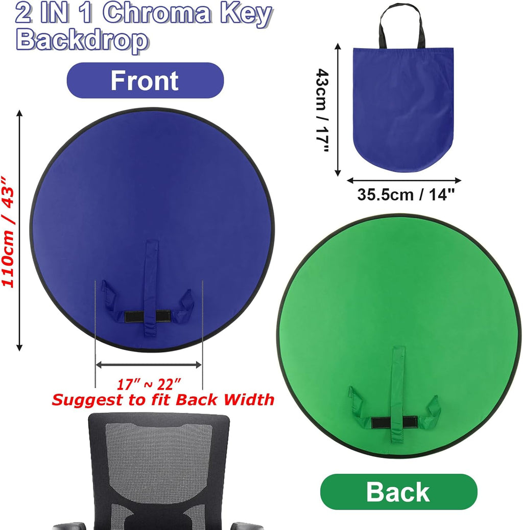 1 Pc Blue Screen Backdrop 43 in / 110 cm Diameter Foldable Portable Photography Background Green Screen Chroma Key