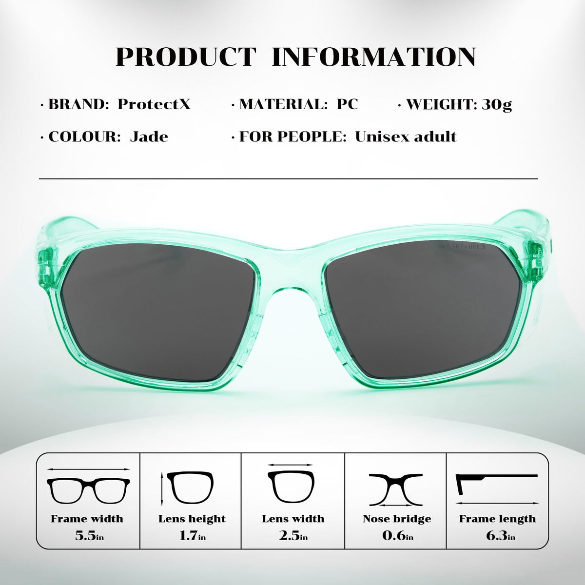 Stylish Safety Glasses Anti-Fog Scratch Jade Tinted Smoke - 2PC