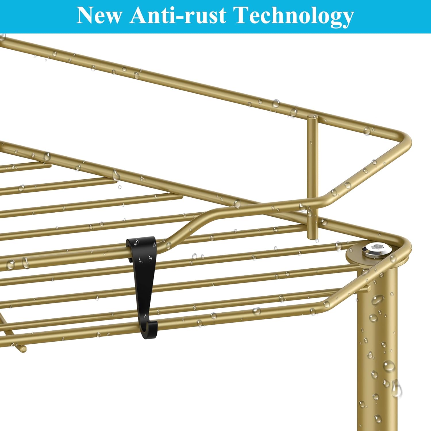 Metal Floor Standing Corner Shower Caddy, Gold, 4 Tier | Adhesive Bathroom Organizer Shelves, Free Standing Shower
