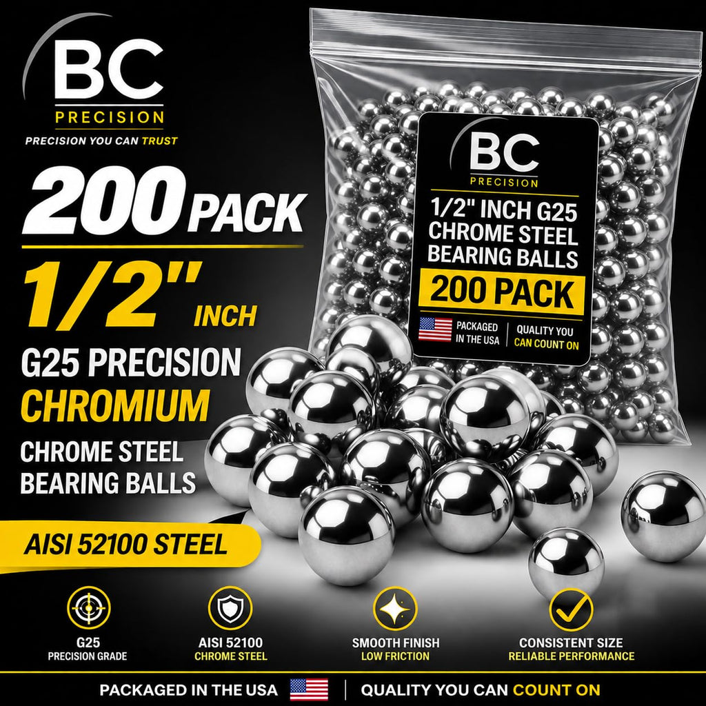 BC Precision 1/2" Chrome Steel Bearing Balls G25 (0.50"), 200 Pack