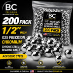 BC Precision 1/2" Chrome Steel Bearing Balls G25 (0.50"), 200 Pack