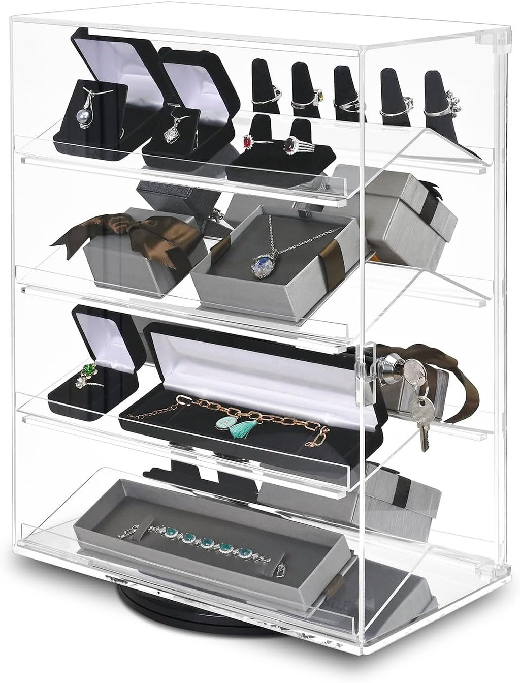 Rotating Acrylic Eyewear Display Case with 4 Removable Shelves | Premium Acrylic display case with 4 removable