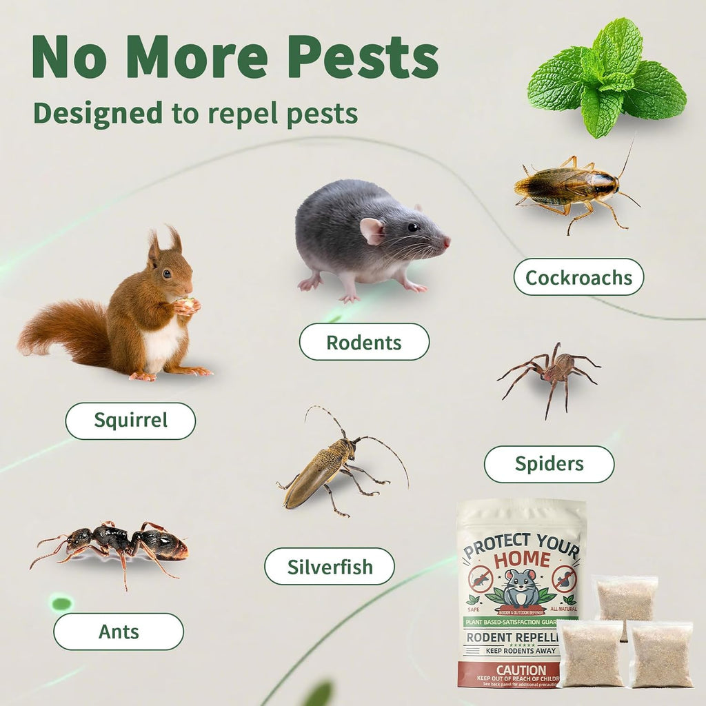10‑Pack Peppermint Oil Mouse Repellent Pouches, Pet‑Safe Indoor Outdoor | Pest Deterrent, Prevents Squirrels Spider
