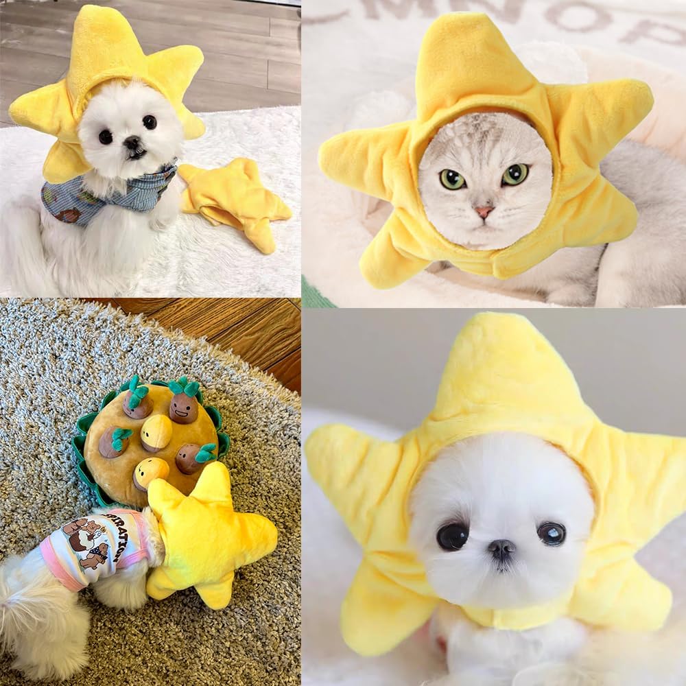 Funny Cat Hat Yellow Starfish Small Dogs Cap Soft Star Shaped Puppy Headgear Halloween Pet Costume Warm Head