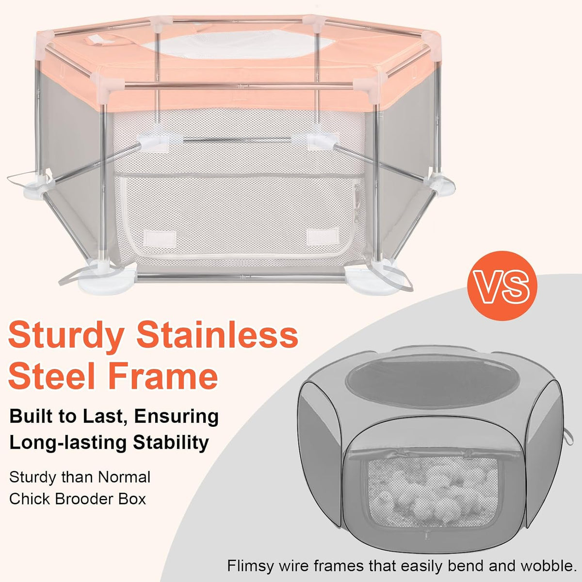 45"x45"x19.7" Sturdy Stainless Steel Frame Small Animal Playpen, Brooder Box for Chicks with Removable Roof & Bottom