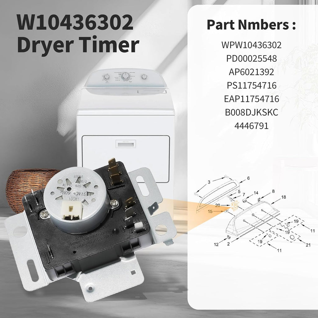 W10436302 WPW10436302 Dryer Timer Compatible with Whirlpool Kenmore Dryer