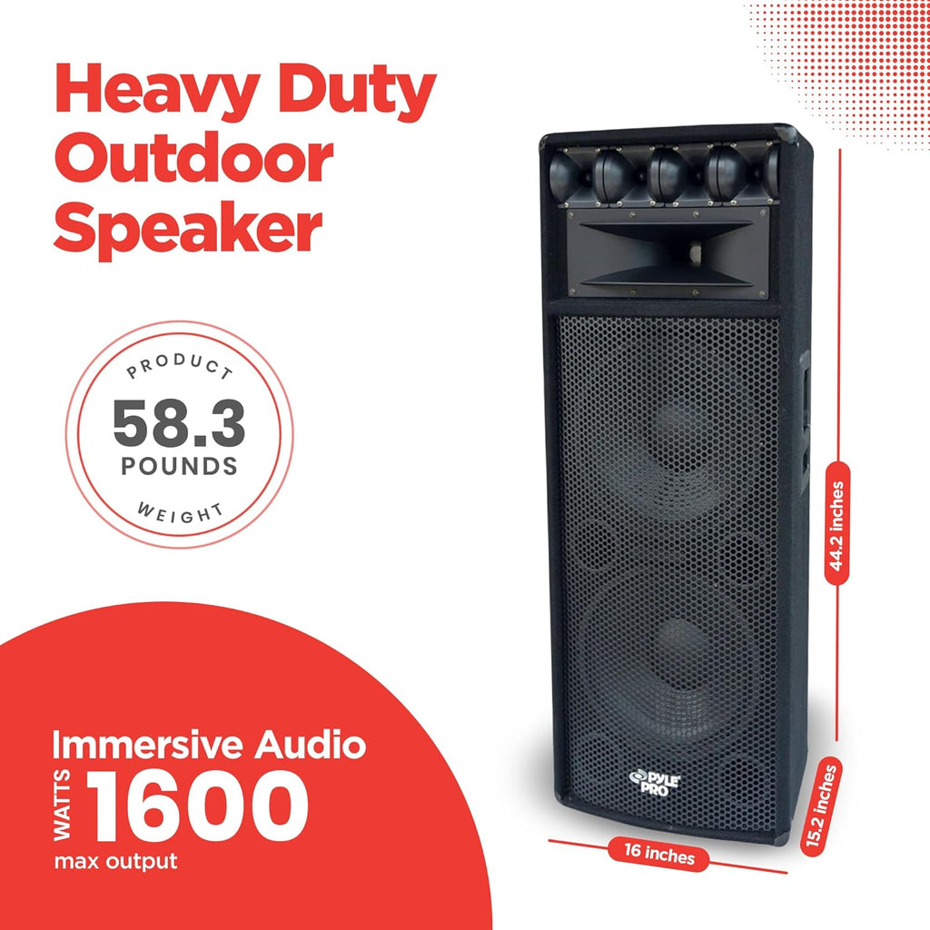 Portable Cabinet PA Speaker System - 1600 Watt Outdoor Stereo Sound Speakers w/ Dual 12" Woofers, 3.4" Piezo