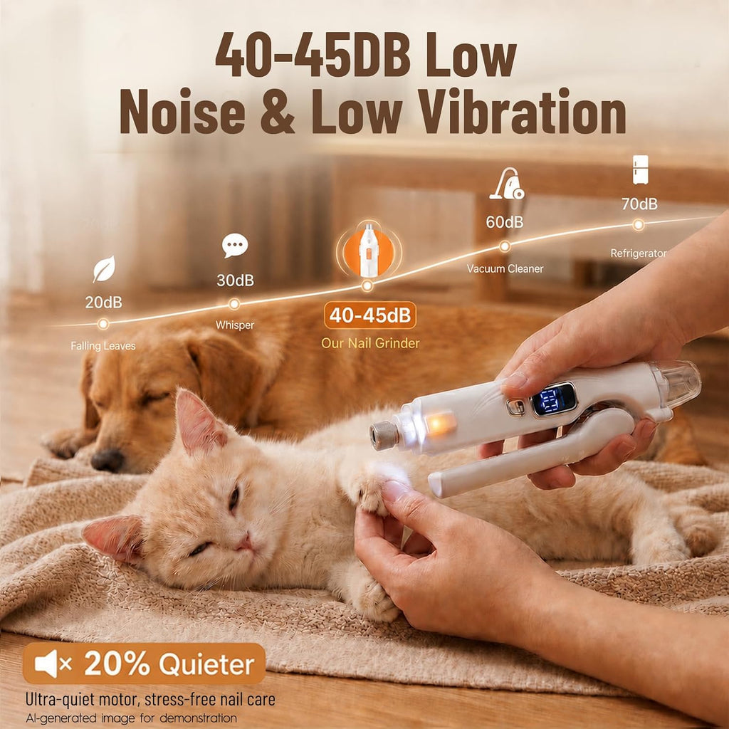 2-in-1 Dog Nail Clippers with LED Light, Rechargeable Pet Nail Grinder for Small Dogs & Cats, 4-Speed Quiet Painless