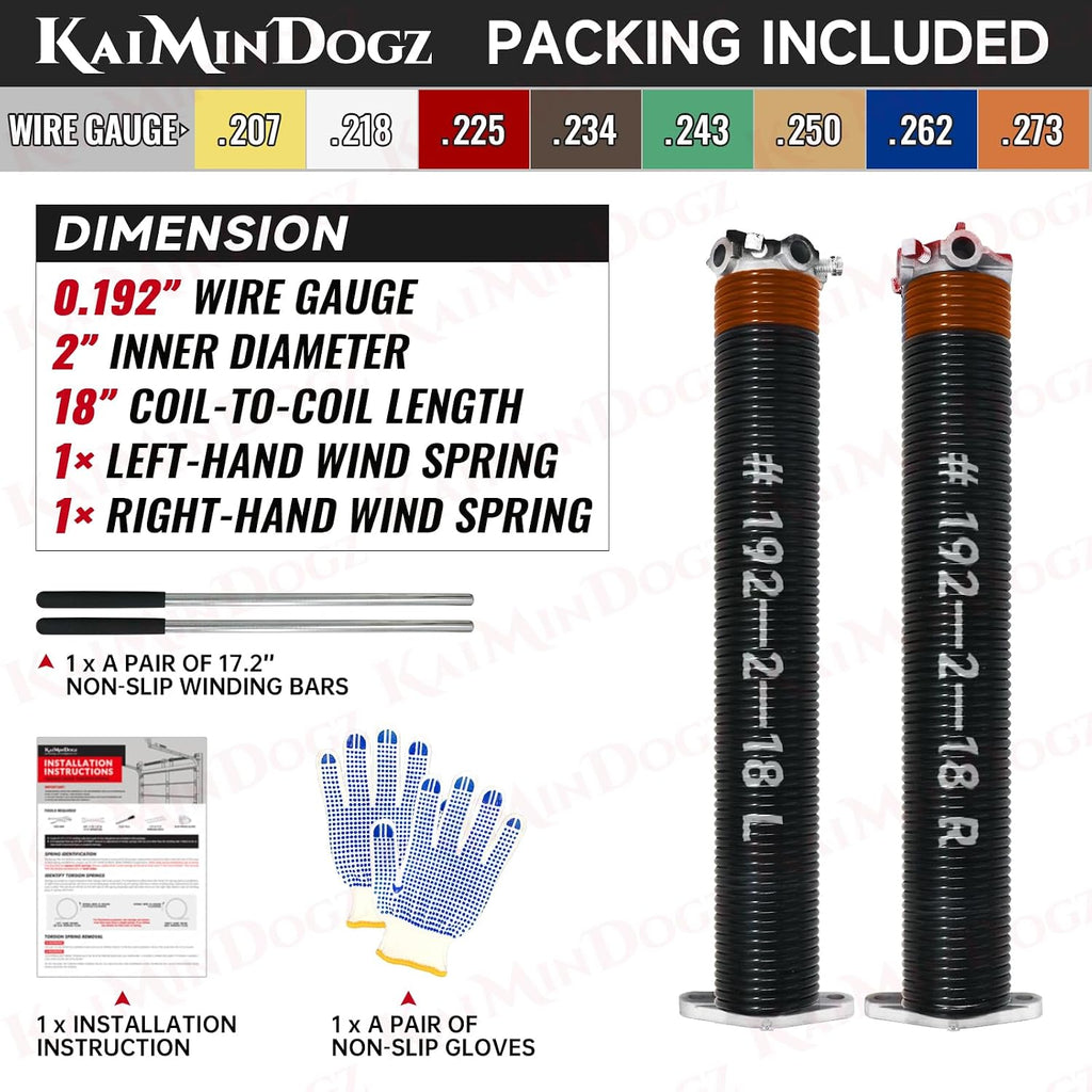 Pair of 2" Garage Door Torsion Springs Set with Non-Slip Winding Bars & Gloves, High Quality Precision