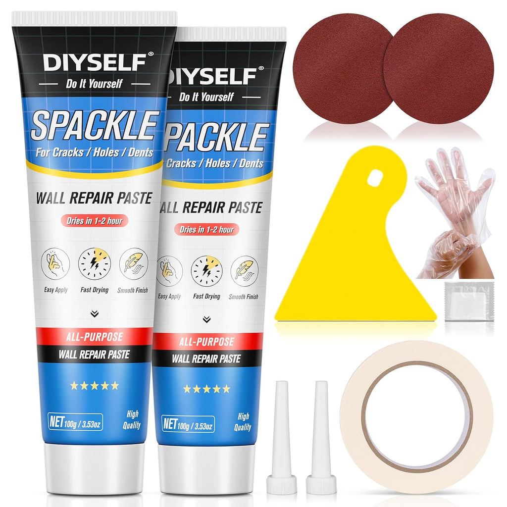 9-Piece Spackle Wall Repair Kit, 7 oz White Touch Up Paste Set | Complete Repair Tools, Easy-to-Apply Wall Putty for