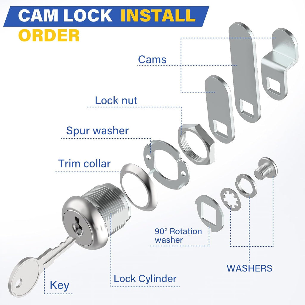 U 9941 5/8" Cam Lock, Diecast Drawer and Cabinet Lock for Prime-Line | 5/8” Length Cylinder Lock for 5/16” Max Panel
