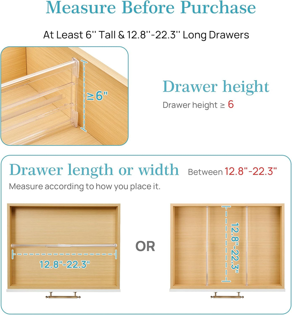 8 Pack 6" Tall Upgrade Drawer Dividers for Big and Deep Drawer, 12.8"-22.3" Adjustable Expandable Dresser Drawer