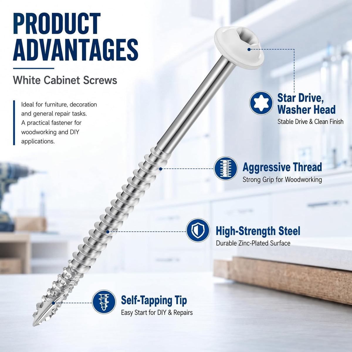 5 Pound White Cabinet Screws Bulk #9 X2-1/2'' Approx. 512 Pcs