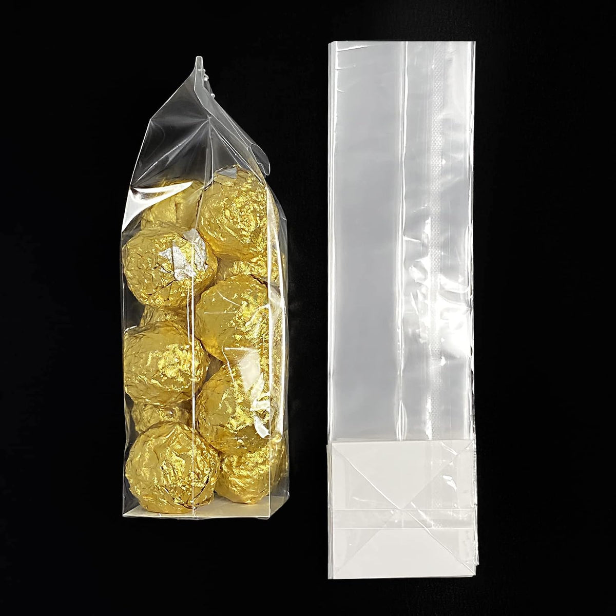 Gusseted Flat Bottom Cellophane Bags 2x2x8 In 50Pcs