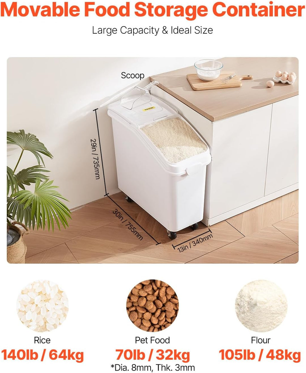 Ingredient Bin with Scoop 21 Gallon, 400 Cup Rice Storage Container