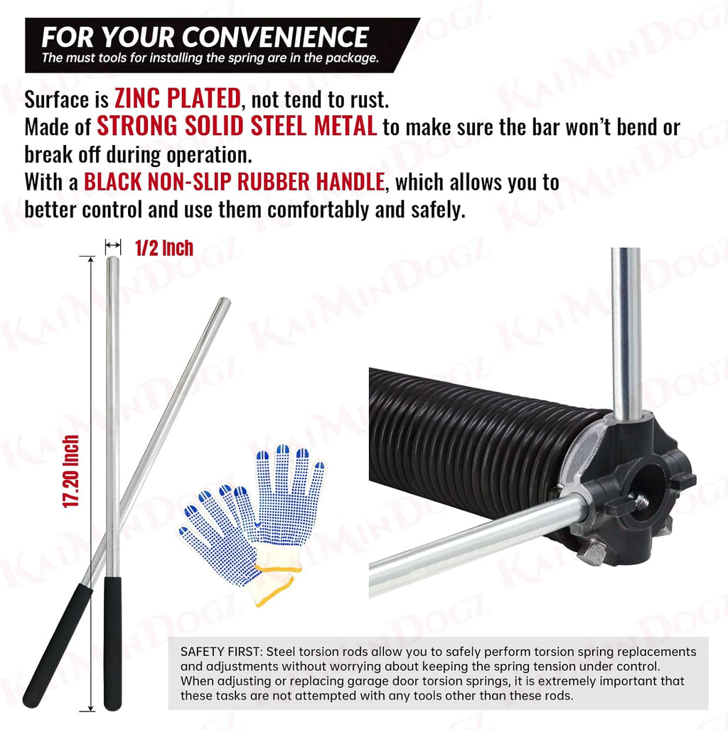 Pair of 2" Garage Door Torsion Springs Set with Non-Slip Winding Bar & Gloves,High Precision Electrophoresis Black