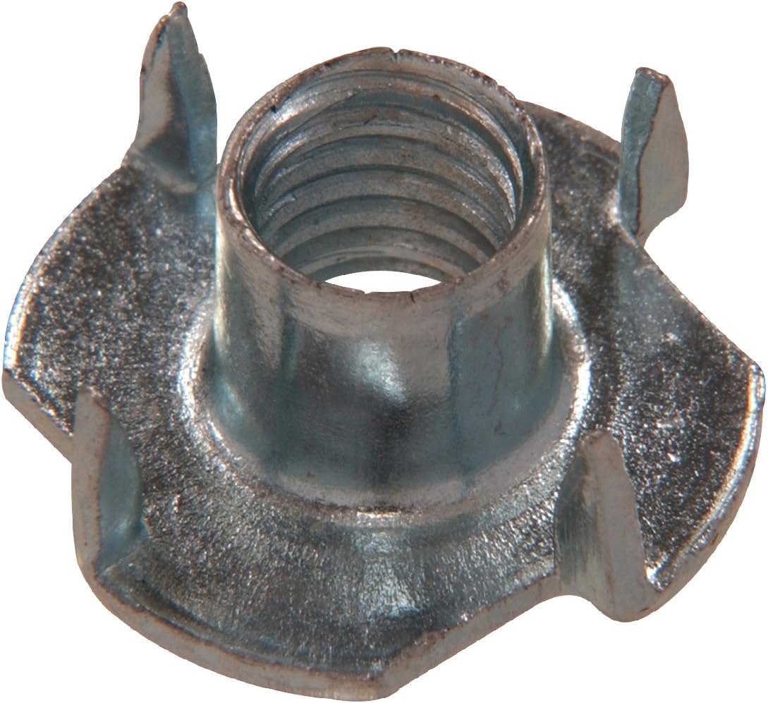 Hillman Pronged Tee Nut Zinc-Plated Flush Mount Wood Fastening 1/4"-20 Coarse Thread Silver – 100 Pack