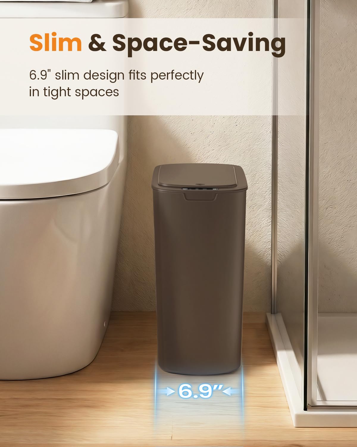 5 Gallon Automatic Bathroom Trash Can with Lid, Brown, Touchless
