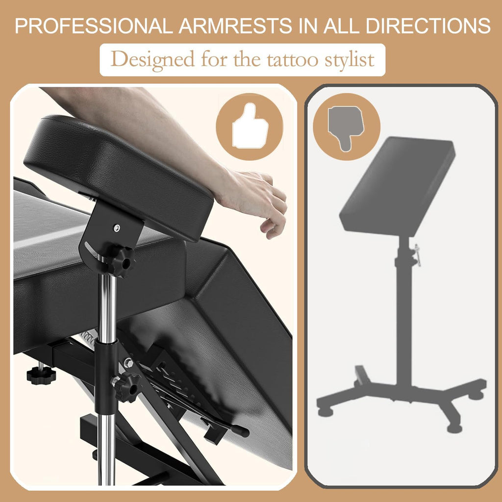 Tattoo Chair for Client, Spa Bed Adjustable Armrests Split Legs