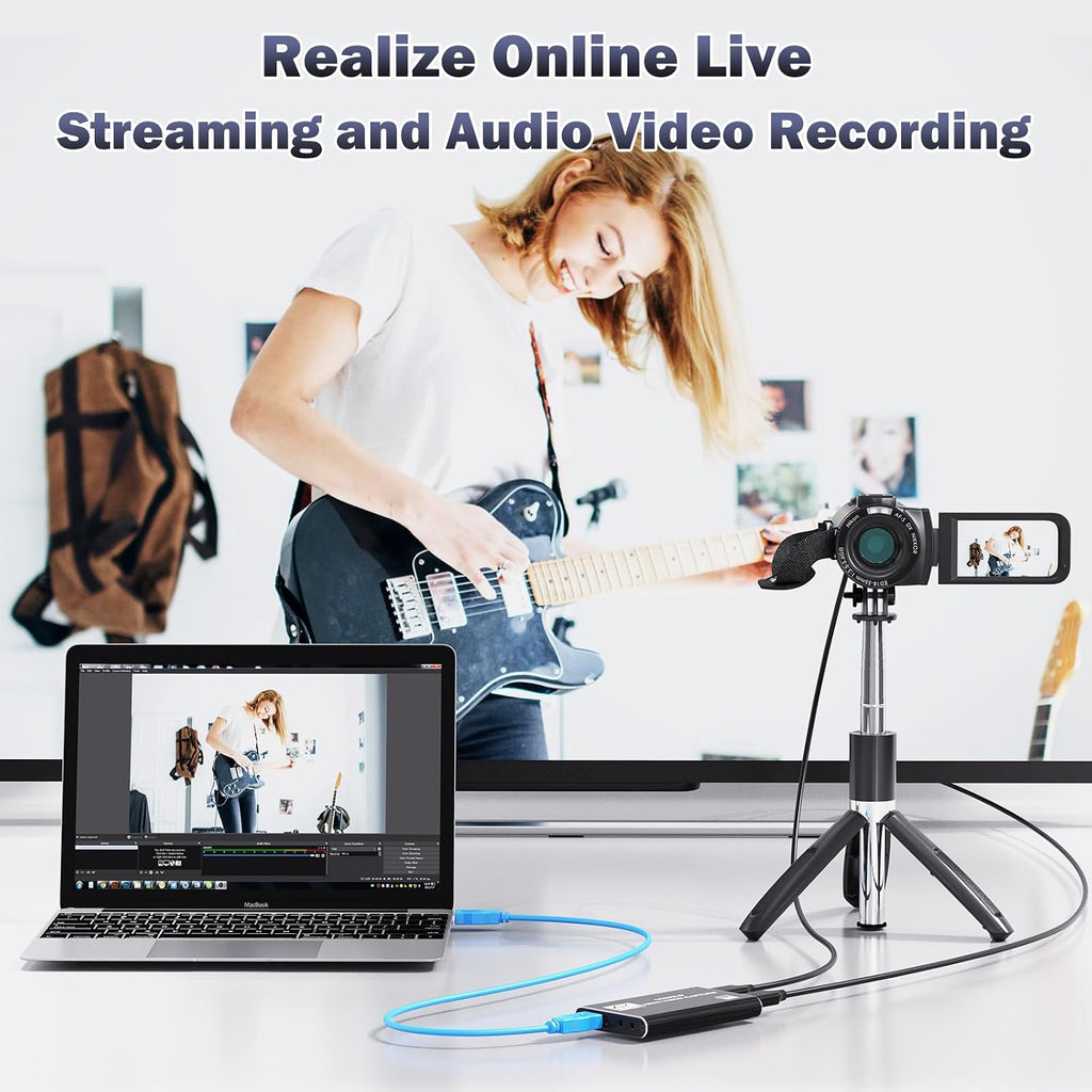 Video Capture Card, 4K HDMI Audio Capture Card Video Recorder with Mic and HDMI Loop-Out for Gaming/Live