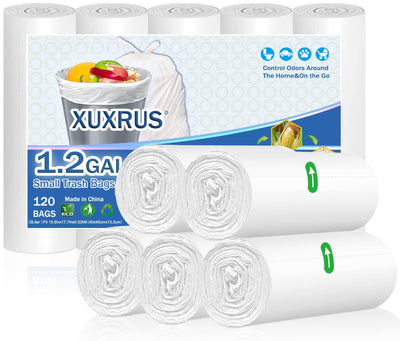 Bathroom Small Trash Bags 5 Liter, 120 Count White Garbage Bags