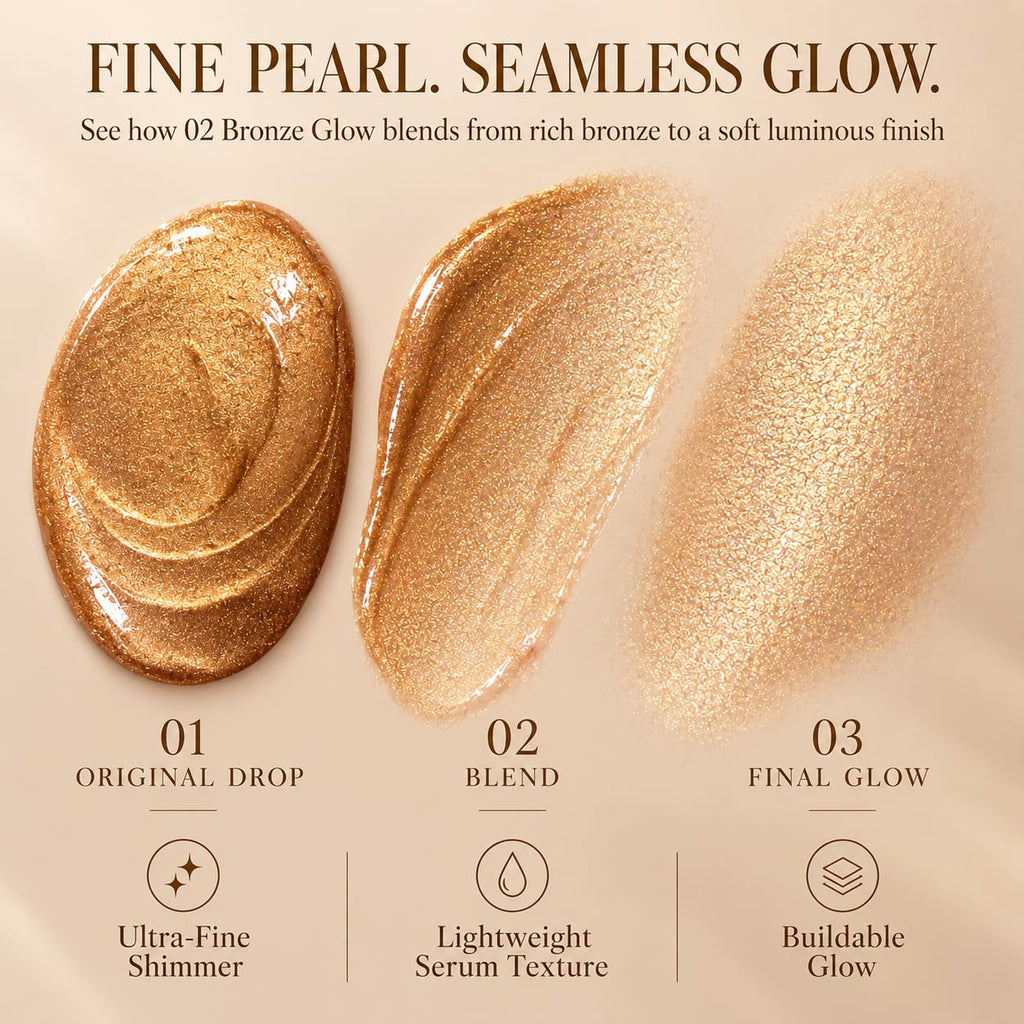 Bronzing Drops for Face & Body, Liquid Bronzer & Highlighter, Lightweight Buildable Shimmer Makeup, Mix with