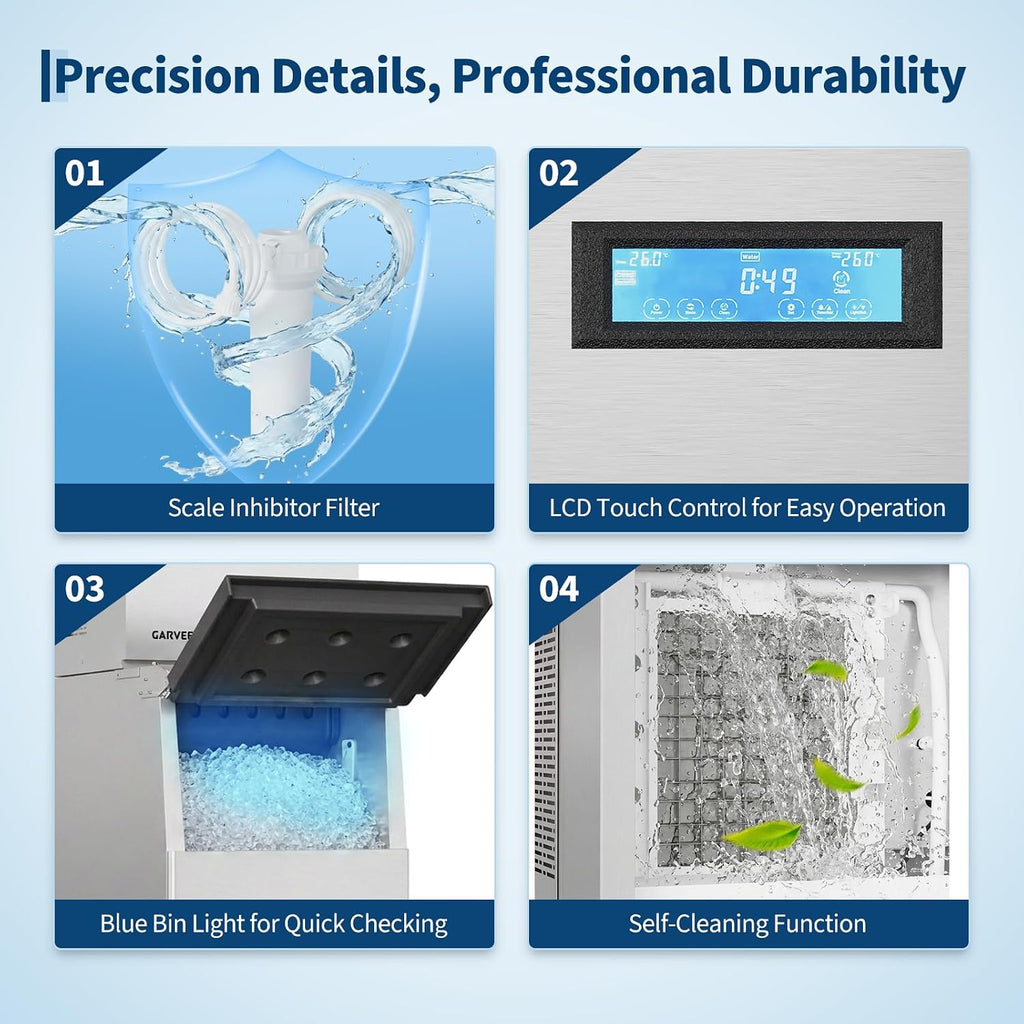 Commercial 400lbs/24H Cube Ice Maker Machine with 250Lbs Storage Bin, Stainless SteelIce Machine with Scheduled