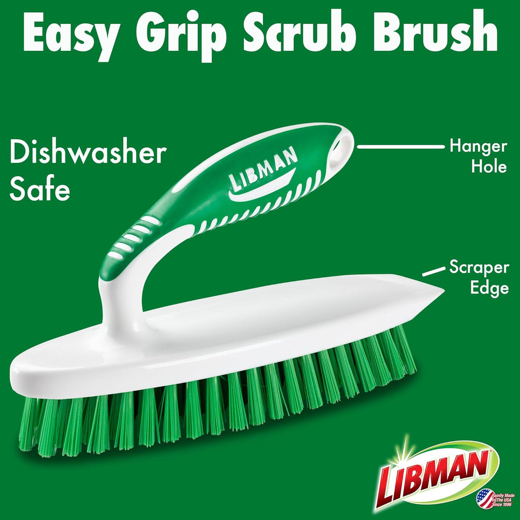 Libman Heavy Duty Scrub Brush Kit | Cleaning Brushes for Household Use | Tub Scrubber | Easy Grip Scrub Brush | Big