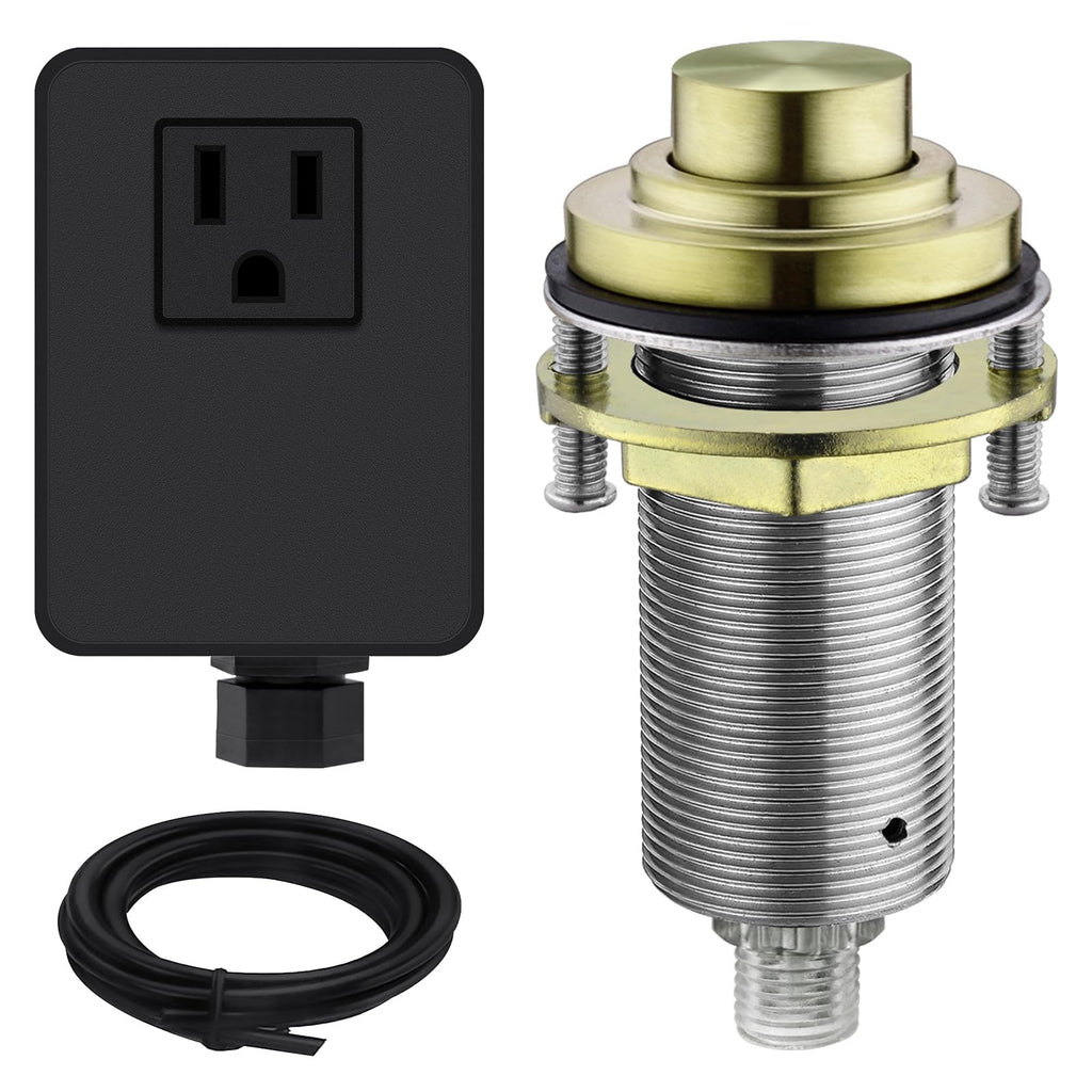 SINKINGDOM SinkTop Air Switch Kit with Brass Gold Long Button (Full Brass) for Garbage Disposal,without cabel